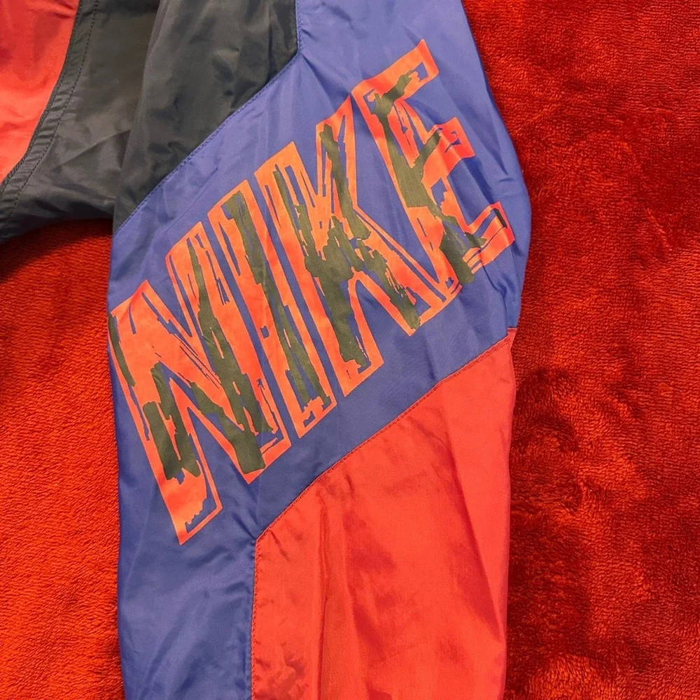 Vintage Nike Windbreaker‎ Jacket Kids XL 18/20 Navy Red Purple Colorblock Zip Up